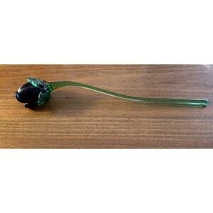 Vintage Murano Style Glass Blown Long Stem 15" Purple Glass Rose